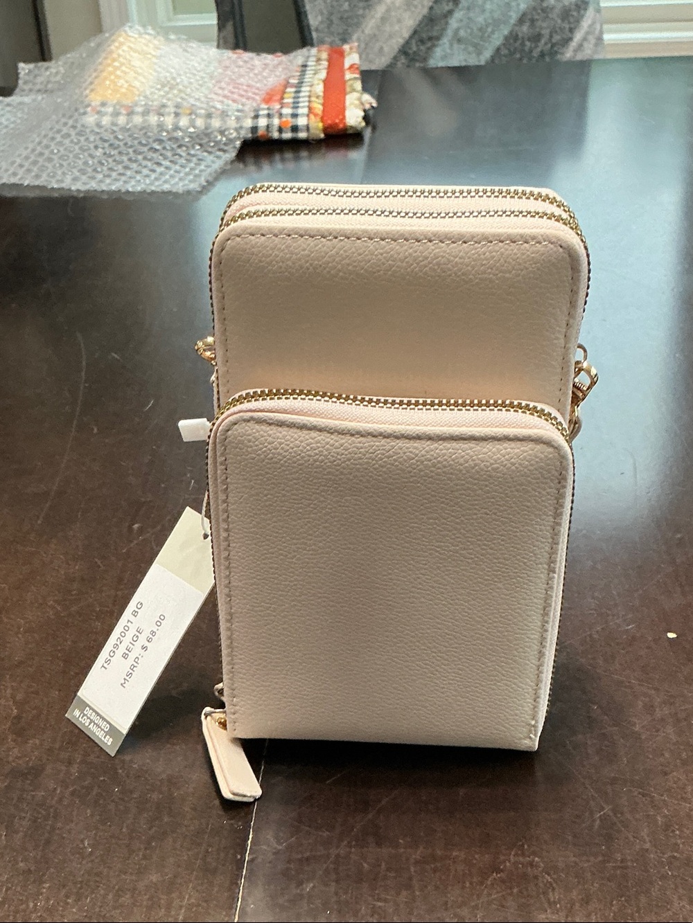 Compact Beige Crossbody with Dual Zip Compartments